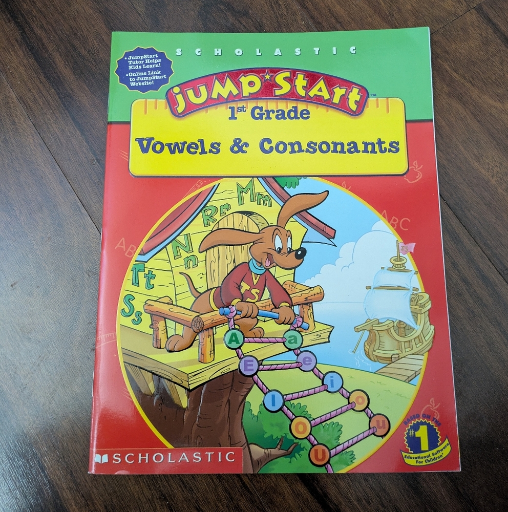Scholastic Jump Start "Vowels & Consonants", Year 2000 with Stickers, Never Used